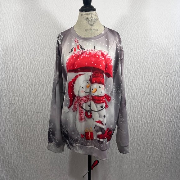 Christmas Snowman Couple Snowscape Graphic 3D Print Crew Neck Sweatshirt 3XL - Picture 1 of 6